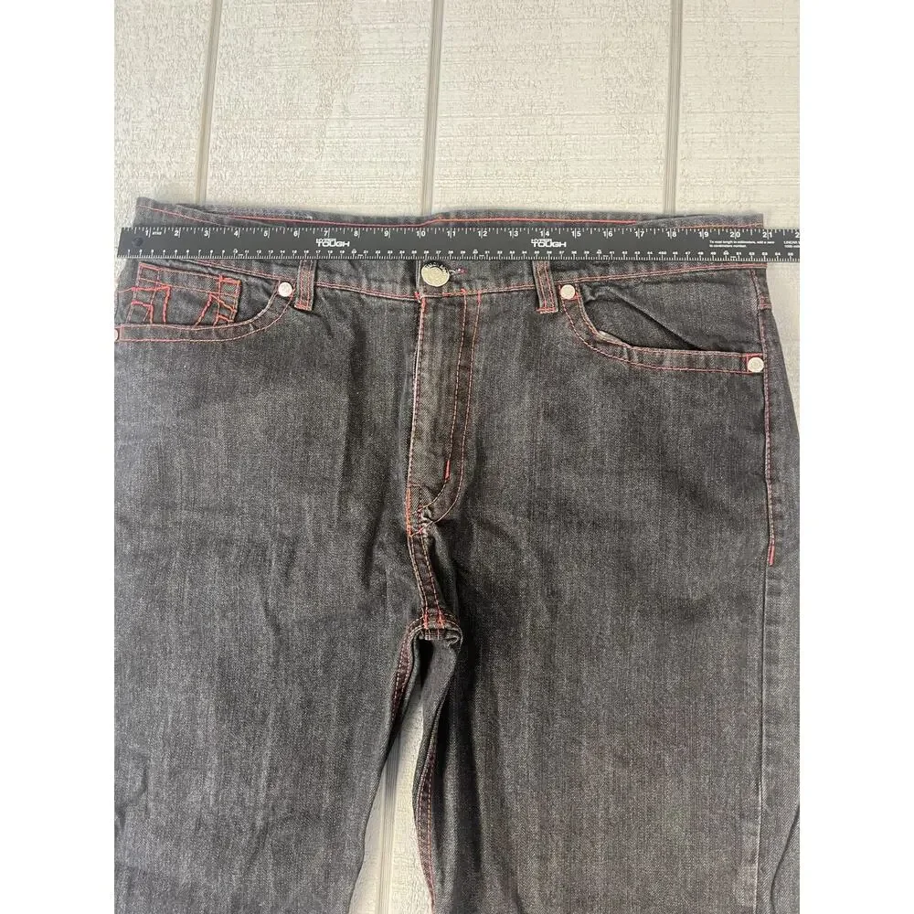 True Religion Billy Giant Big T Red Stitch Jeans Mens 42 Black Y2K Streetwear